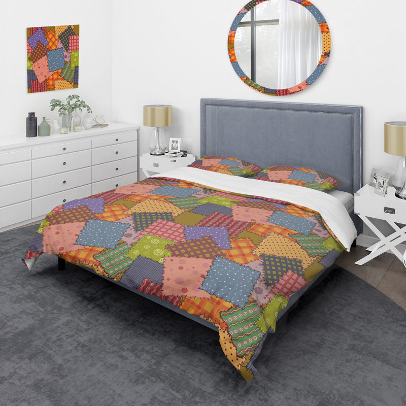 Multicolor Box Patchwork - Ensemble de housse de couette à motif, Housse de couette simple + 1 taie décorative stan