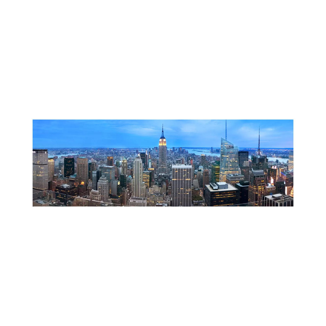 New York Panoramic Skyline Cityscape (Evening) - Wrapped Canvas Panoramic Photograph