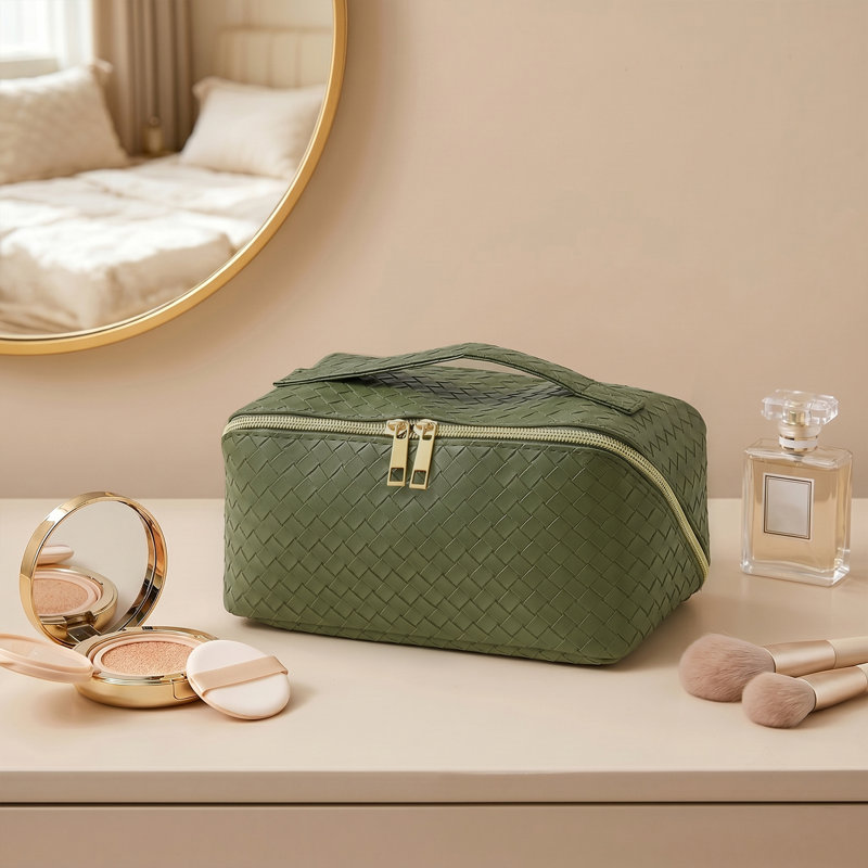 PVC；Polyester；Iron Makeup Organiser, Green