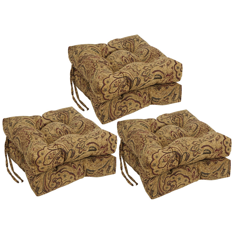 16-Inch Square Jacquard Chenille Tufted Chair Cushions, Brown/Tan Paisley