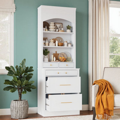 Modern Farmhouse Freestanding Pantry with Faux Marble Top & 5 Drawers Blue