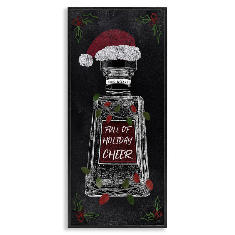 «Holiday Cheer Bottle», art mural sur toile par Natalie Carpentieri, H 30 po x l 13 po, Giclée encadrée noir minuit