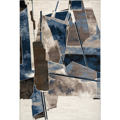 Tapis abstrait blanc / bleu Tyka