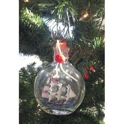 Ornement de noël en forme de bouteille en verre uss constitution