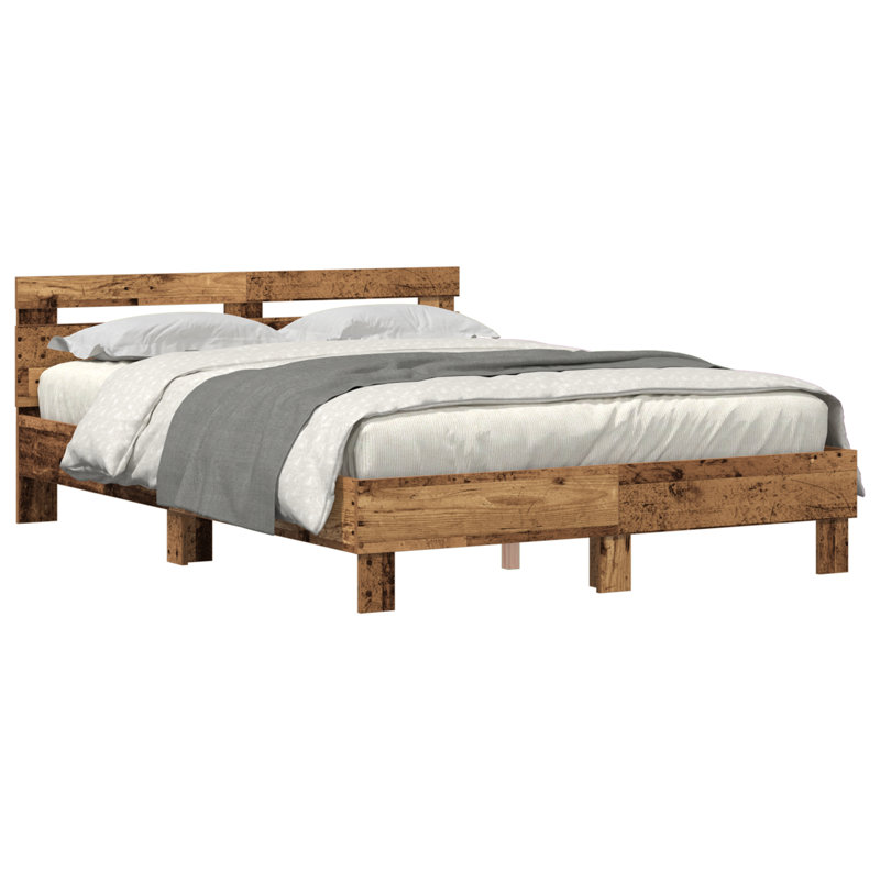 Vidaxl Wood Bed Frame with LED Durable, European Double (140 x 200 cm), Old Wood