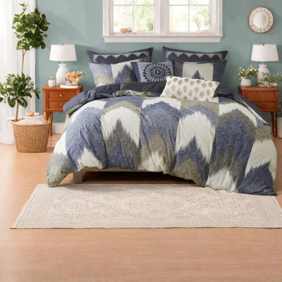 Ensembles de literie pour lit très grand en coton certifié, chevron moderne Ikat pour la maison