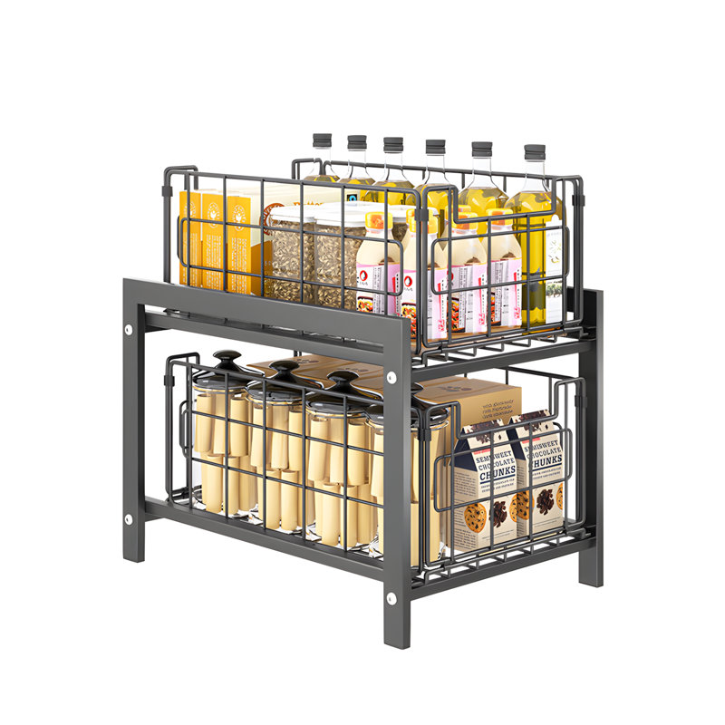 Pull-Out Slide-Out Cabinet Organizer With Foldable Design For Kitchen Storage And Spice Rack