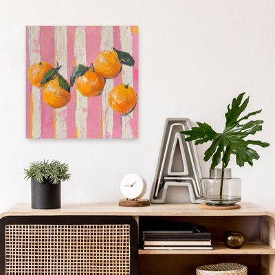 Oranges Pink Stripe Background Colorful Contemporary Elegant Fruit Wall Art