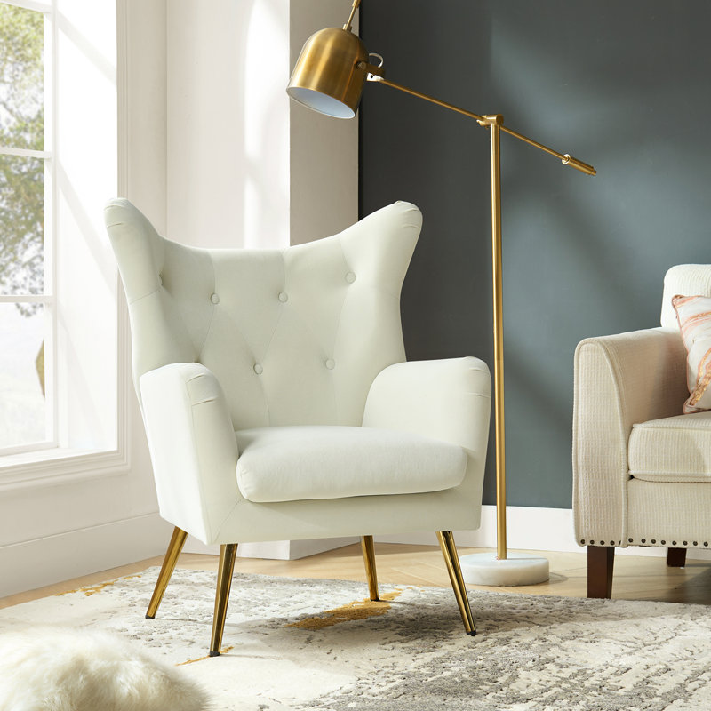 Fauteuil à oreilles 29,25 po Avianna, Velours ivoire