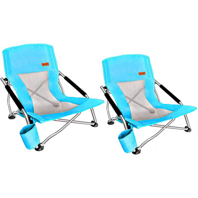 Ultralight Low Beach & Camping Chair with Cup Holder, Carry Bag, Heavy Duty (Blue, Set of 2) by MUKE