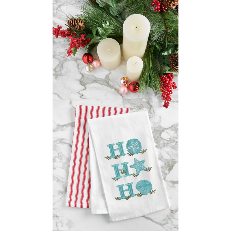 Torchon 100% coton "Ho Ho Ho" Christmas