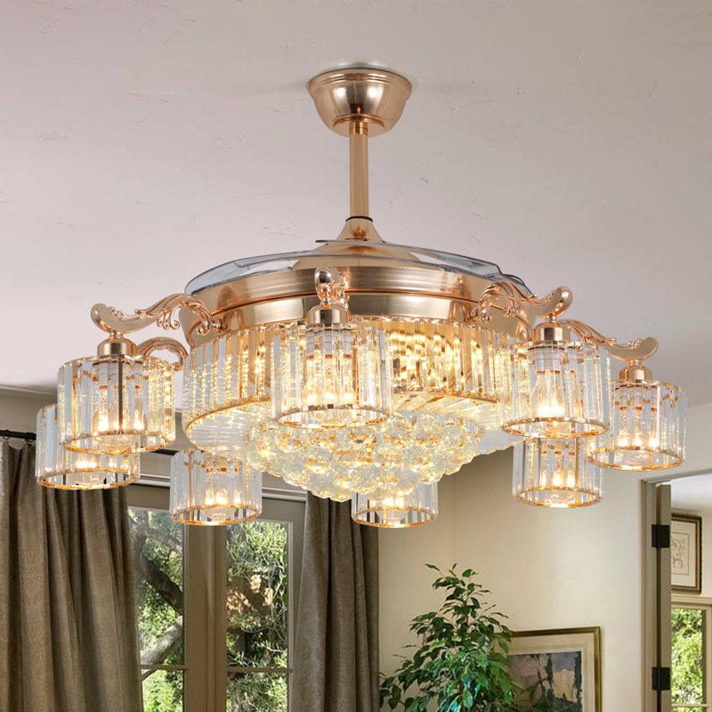 Ventilateur de plafond moderne 42 po avec lumières DEL et pendentifs en cristal Jearold