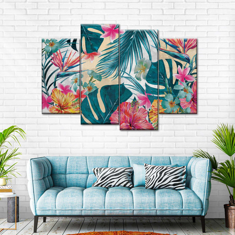 Ensemble de 4 feuilles tropicales sur toile, H 22 po x l 36 po