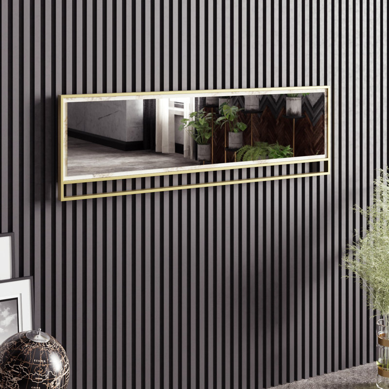 Blanco Wood Flat Wall Mirror, 121.8cm H x 37.8cm W, Gold/White
