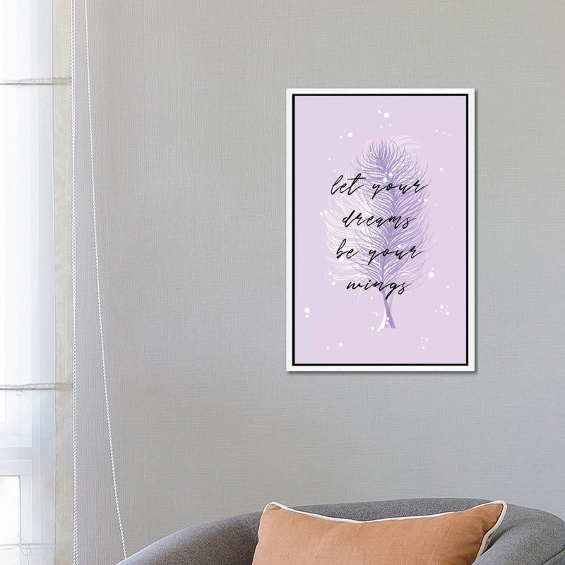 Purple Feathers 1 Piece Wall Art on Canvas, 66.04cm H x 45.72cm W x 3.81cm D, White Floater Framed