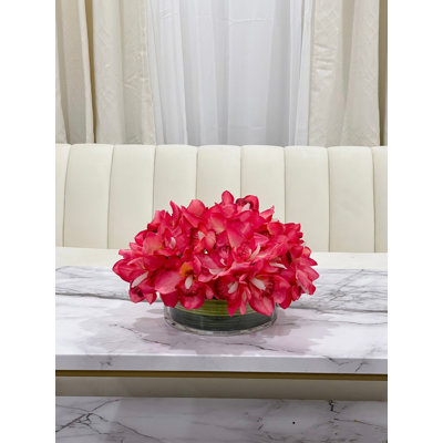 Magenta Orchids Centerpiece - Modern Pink Floral Arrangement In Glass Vase