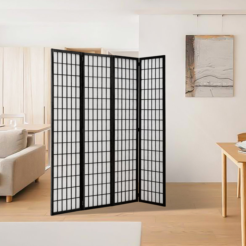Jonah Panel Solid Wood Folding Room Divider, Black, 4