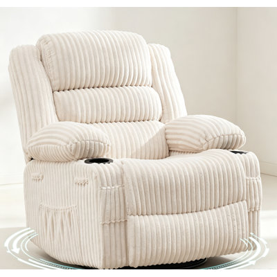 360° Swivel Rocker Recliner, Corduroy Single Sofa with Supportive Foam & 90-150 Degree Reclining for Living Room, Bedroom