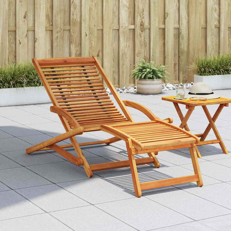 Chaise longue pliante avec repose-pieds extensible, bois d'acacia massif 27,6 po x 59,1 po x 27,2 po brun