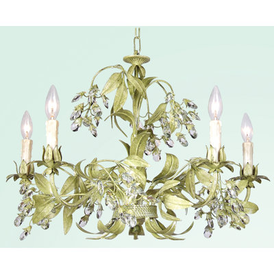 Eclectic 5 Light Antique Green With Crystal Chandelier