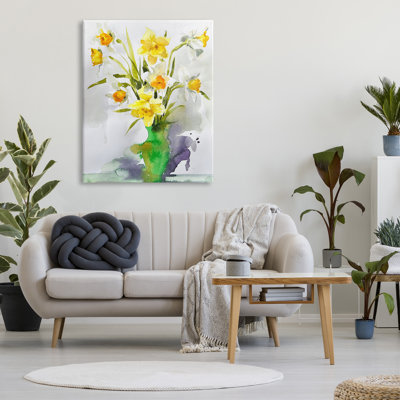 «Modern Daffodils Vase On Canvas» par Claudia Bianchi, impression