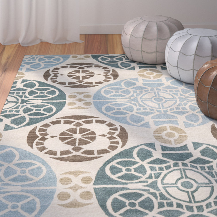Eaton Wyndham Hand Tufted Wool/Viscose Damask Rug in Beige/Blue