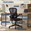 Chaise de bureau ergonomique en maille noire avec soutien lombaire, accoudoirs relevables et tissu respirant pour un confort et une durabilité optimaux.