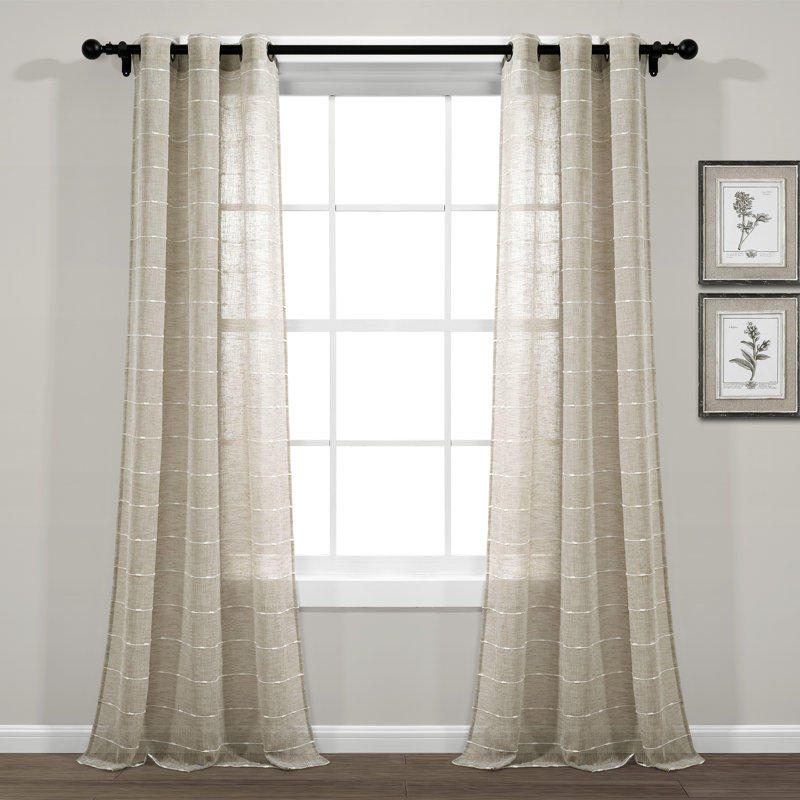 Farmhouse Textured Sheer Polyester Sheer Curtain Pair, Neutral, 38" W x 84" L