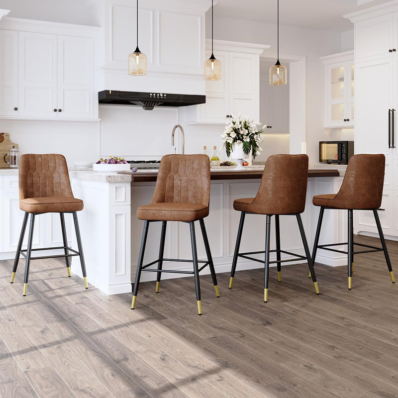 Ensemble de 4 tabourets de bar, tabourets de bar à hauteur de comptoir avec dossier, tabourets de cuisine rembourrés modernes