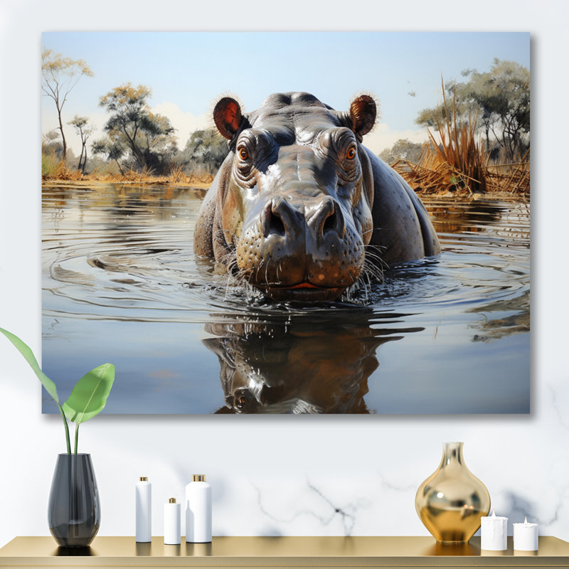 " Hippopotamus Rivers Behemoth ", 12" H x 20" W x 1" D, Wrapped Canvas