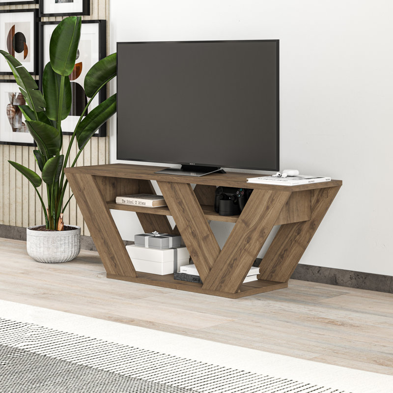 Kirstin TV Stand for TVs up to 48" | Modern Entertainment Unit with V-Shaped Legs, Natural, 40cm H x 110cm W x 30cm D 