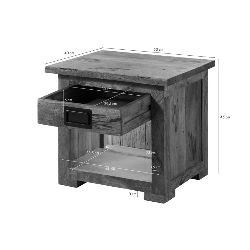 RAILWAY LUX 50cm W Solid Wood Bedside Table