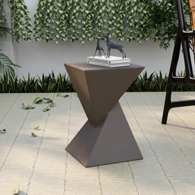 Analu Modern Fiberstone Side Table with Twisted Pedestal Design, Square Top Accent Table for Indoor Outdoor Use