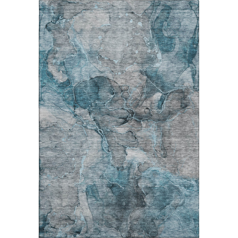 Premium Machine Washable Prisco Teal Rug, Rectangle 9' x 12'