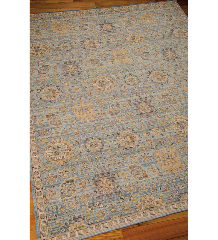 Tapis bleu clair en laine Vogan, Rectangle : 5 pi 6 po x 8 pi