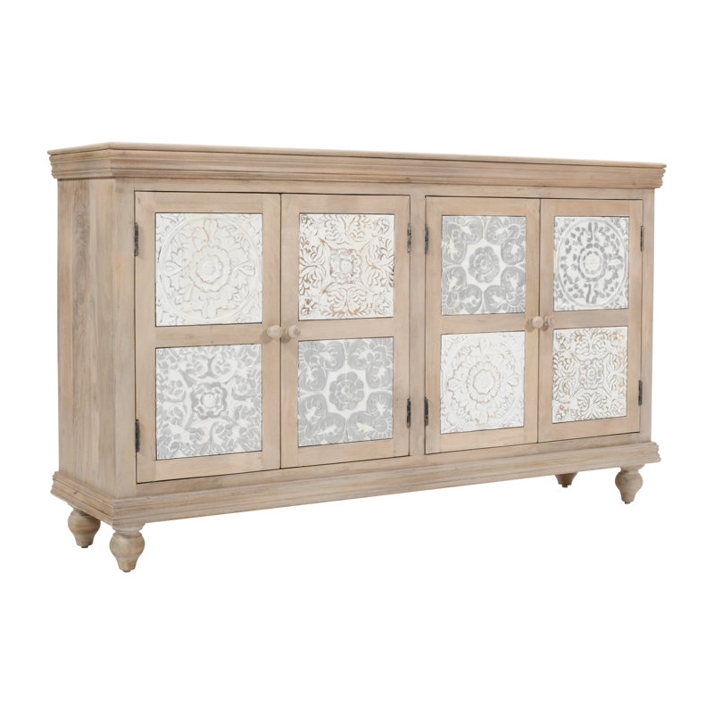 Armoire décorative en bois massif 4 portes Vikshi