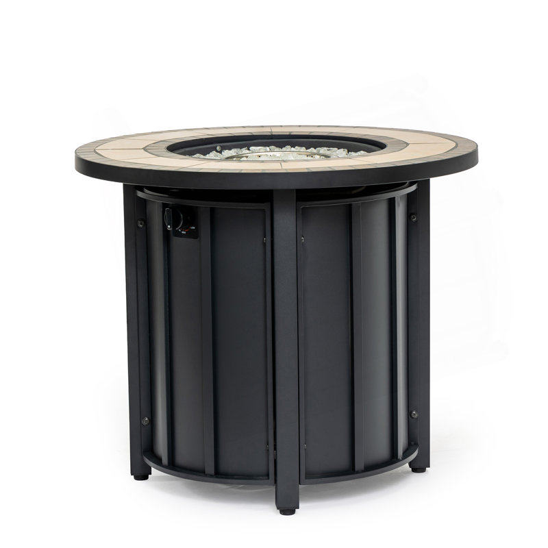 30" Propane Gas Fire Pit Table, 50000 BTU Round Steel Fire Pit With Mosaic Ceramic Tabletop For Outside Patio Deck Garden Backyard- Black
