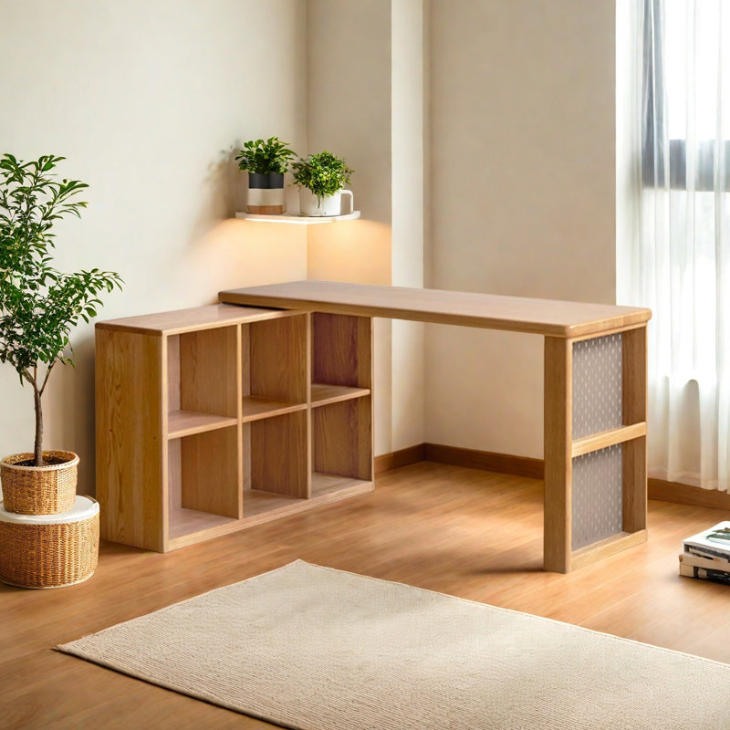 Bureau en L en bois massif avec armoire inférieure, H 29,53 po x l 47,24 po x P 40,94 po