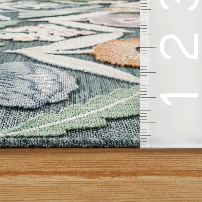 Abani Rugs Terase SAK130A Indoor/Outdoor Floral Teal Area Rug, 5'3" x 7'7"