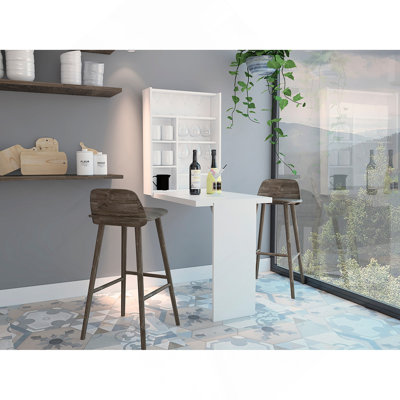 Table murale pliable, sept tablettes intérieures, table extensible - blanc