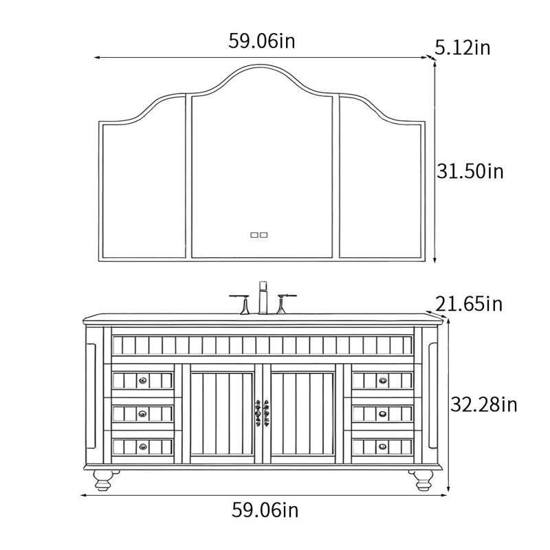 Armoire de salle de bain américaine, Noir, H 32,28 po x l 59,06 po x P 21,65 po