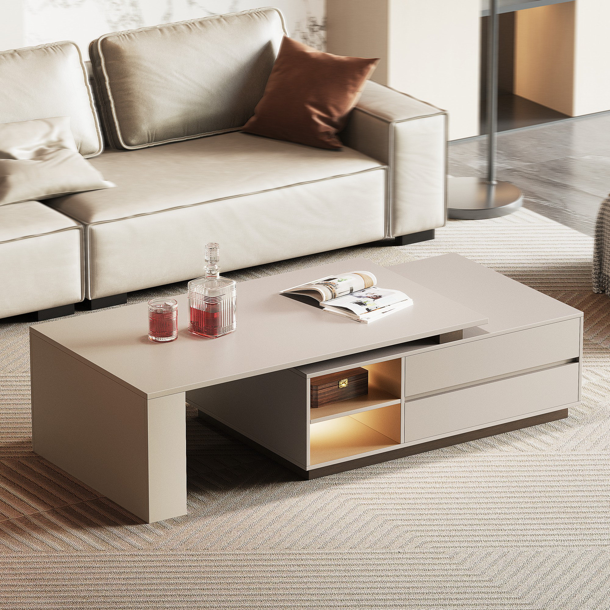 Orren Ellis Buckwell Extendable Coffee Table with LED Lights & 2 Drawers & Reviews | Wayfair