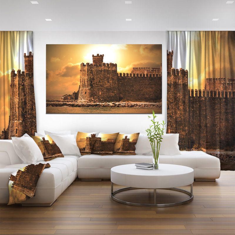 Vieux château au coucher du soleil - Impression sur toile tendue, H 40 po x l 60 po x P 1,5 po