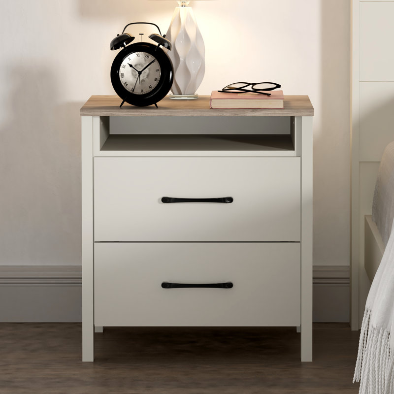  Allysyn 22.7" 2 Drawer Nightstand, Ivory/Knotty Gray Oak, Individual