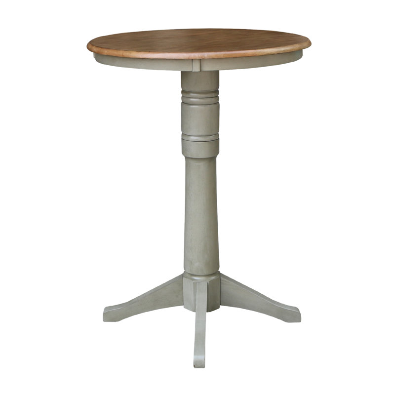 Craighead Bar Height Solid Wood Pedestal Dining Table, 41.9" H x 30" L x 30" W, Hickory/Stone