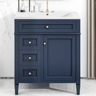 Meuble-lavabo de salle de bain avec lavabo, meuble de rangement pour salle de bain avec tiroir basculant, lavabo simple