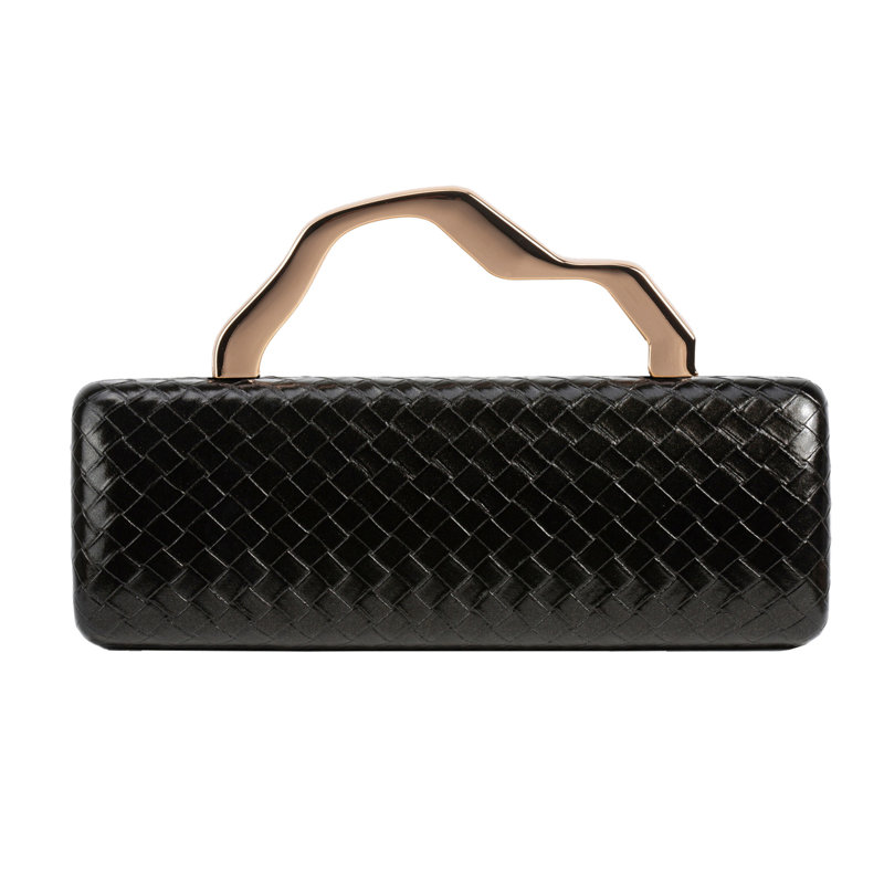 Élégant sac à main en cuir PU tissé, sac à main à motif géométrique, Noir