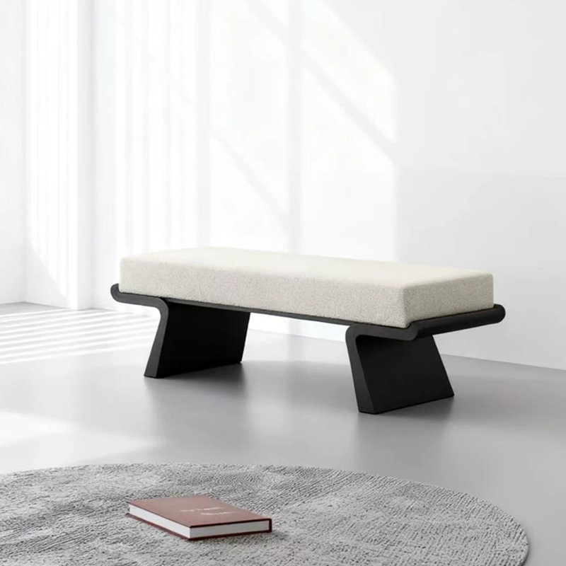 Banc rembourré blanc, H 17,72 po x l 39,37 po x P 15,75 po