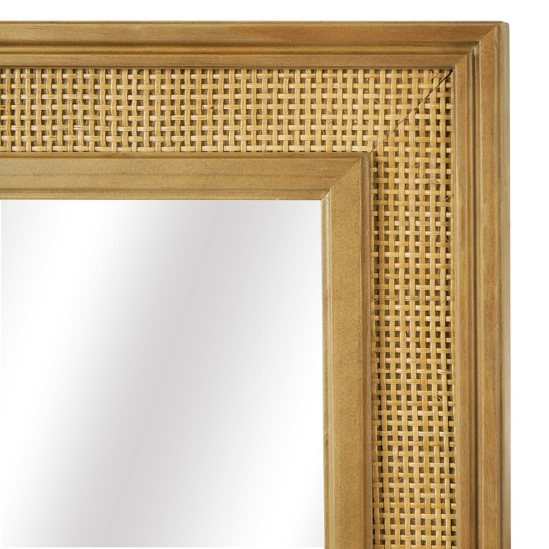Rexford  Natural Wood Rattan Mirror Farmhouse Wall Decoration, 44" x 32"