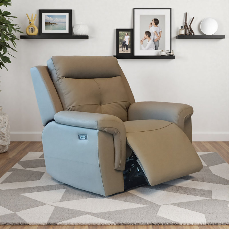 Leather Electric Recliner Sofa Set Grey and Beige, Grey, 1